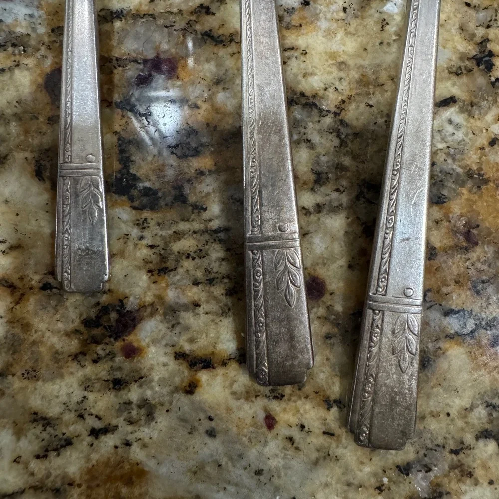 Vintage Simeon L & George H Rogers Silver Plate Spoons Set of 7 Art Deco Floral
